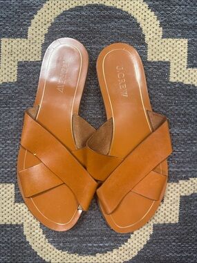 J. Crew Women's Cognac Leather Crisscross Slide Sandals